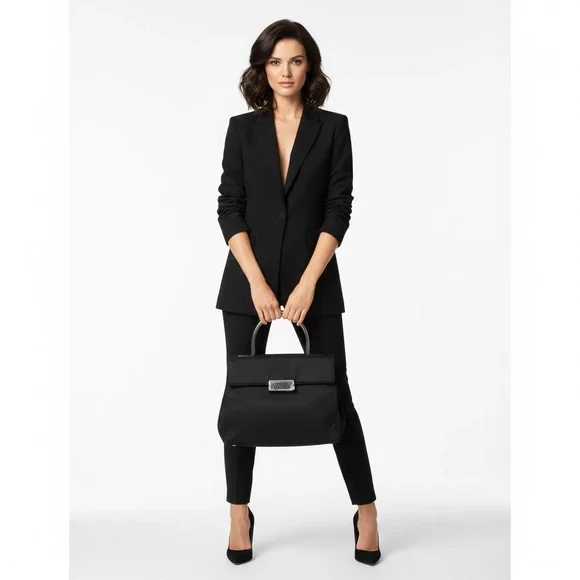 PRADA BLACK METAL HANDLE NYLON SATCHELL TOTE BAG - Picture 2 of 15